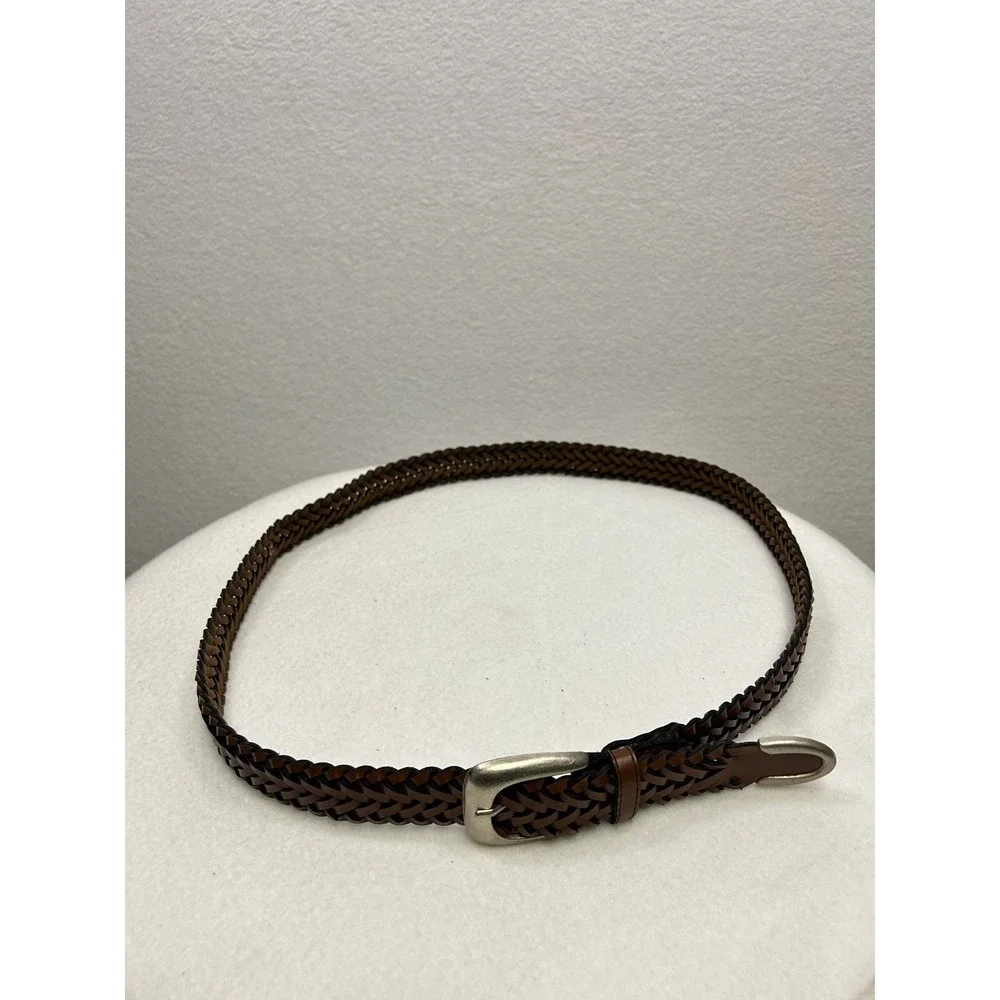 Brown Woven Leather Belt Silver Buckle Women's Small